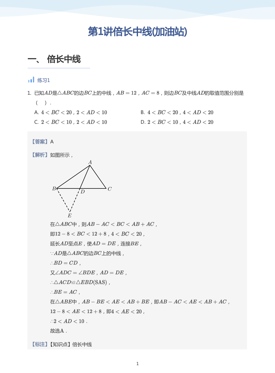 第1讲倍长中线(加油站)(教师版).pdf 第 1 页